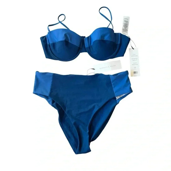 Veronica Beard Bikini Set Dyer Bikini Top & Ormond Bikini Bottom in Blue Marina - Picture 4 of 9